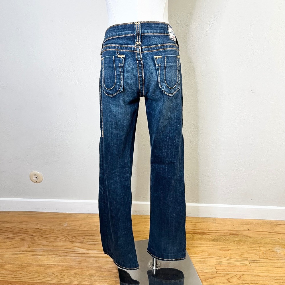 True Religion Jeans Gina Womens Size 28 Blue Straight Leg Thick Stitch Denim